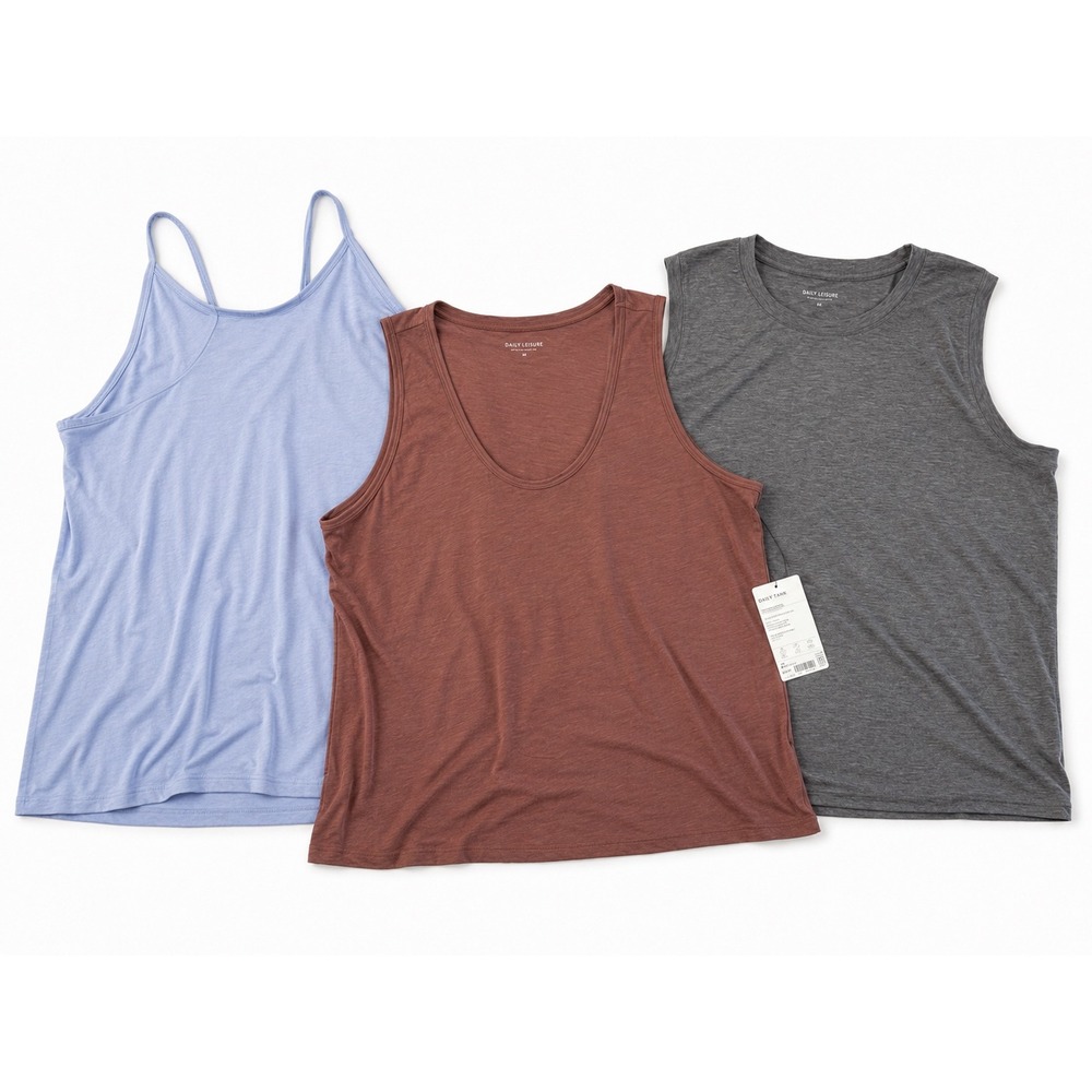 Athleta Tank Top Bundle‎ 1X Mauve Grey Blue Daily Tank Organic Cotton 3 Pack